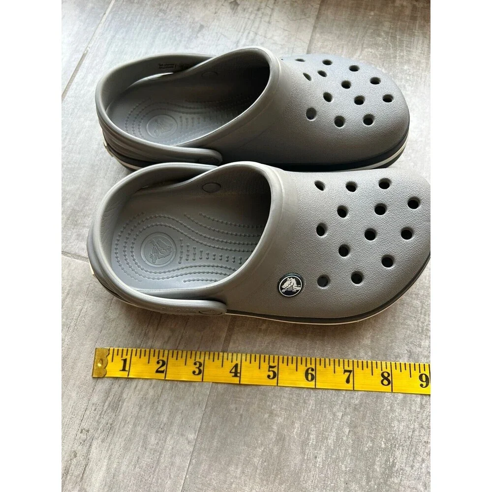 Crocs Crocband Smoke Gray Navy Clogs Water Shoes Size US 3 J3 Casual Sandals EUC
